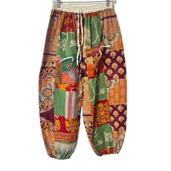 Kantha Blinkbuy Jogger Pants Multicolor Small to Large Boho Kantha Patchwork New - Picture 1 of 7